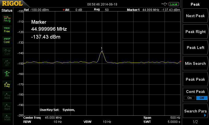 130 дБм – отображаемый средний уровень шумов (DANL)